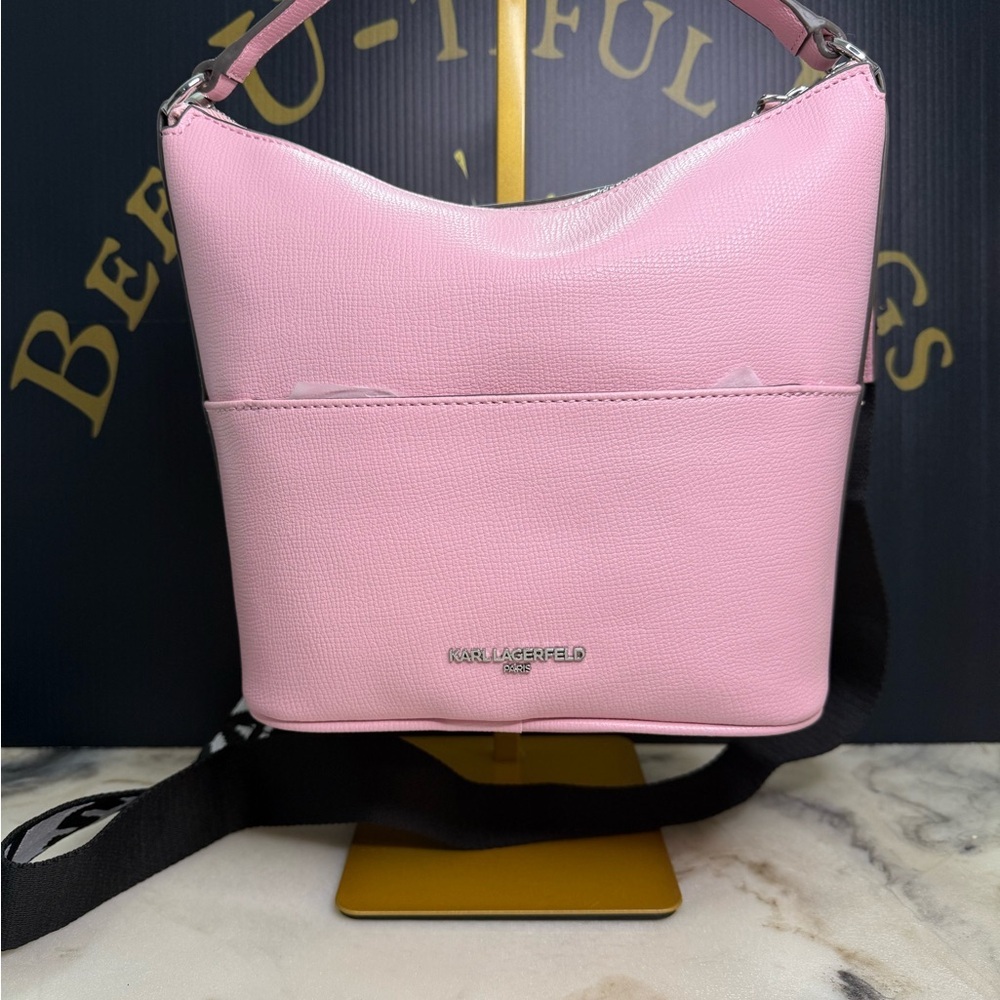 Karl Lagerfeld Paris Pink “A XO XO” Leather Crossbody / Shoulder Bag - Picture 3 of 7